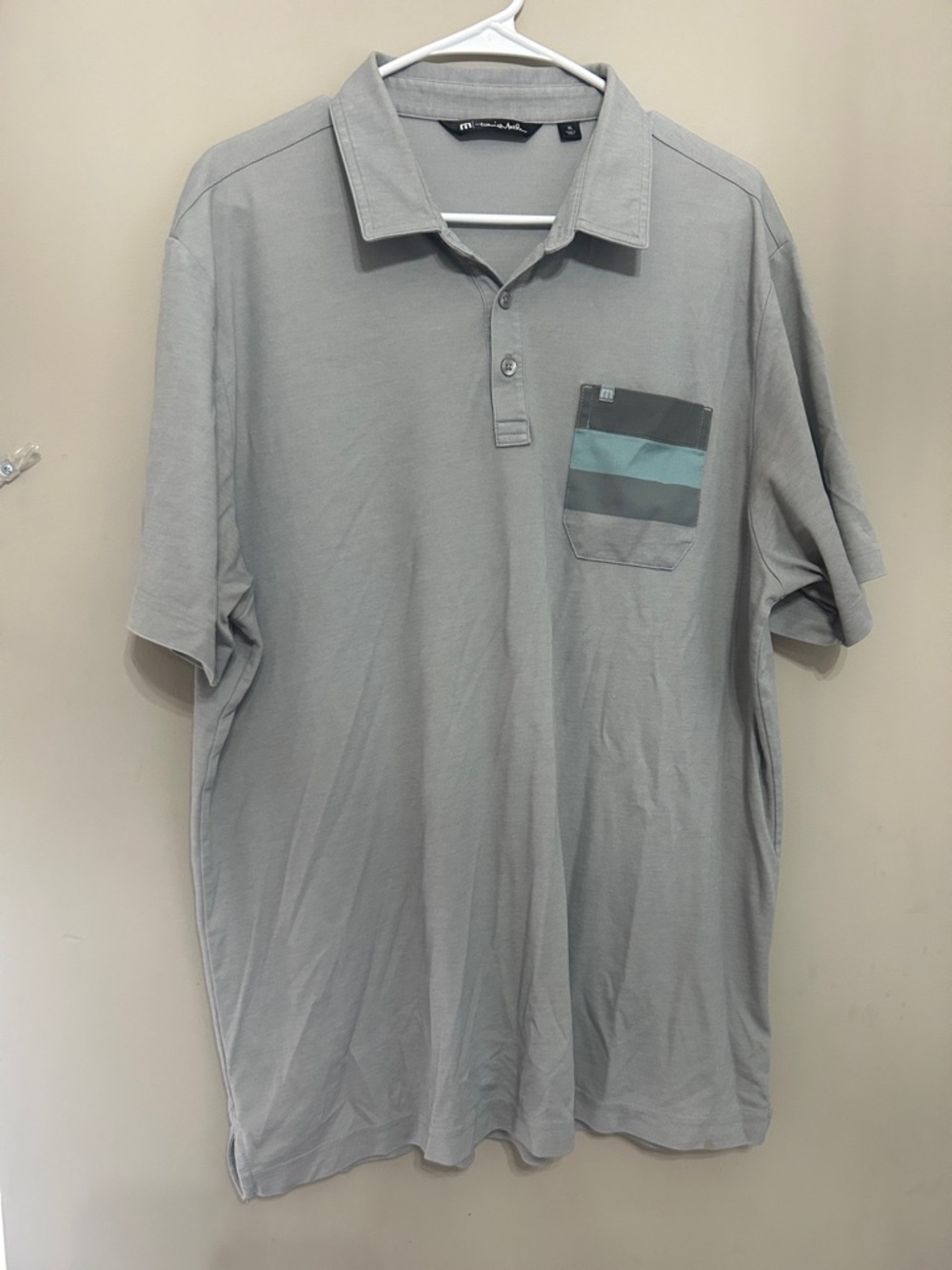 Men's Gray Travis Mathew Polo Shirt with Chest Pocket Stripe
